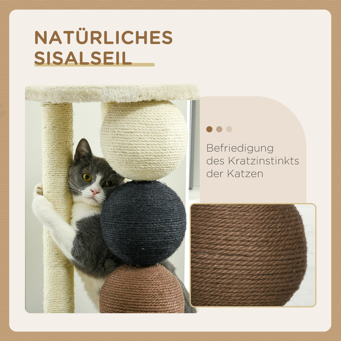 PawHut Cat Tree з великими сизалевими кулями Ø15 см, Stable Cat Tree до 30 кг, платформа бежева, 38 x 38 x 64 см