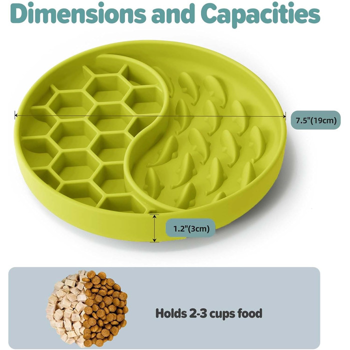 Миски для собак Slow Feeder з силікону, з присосками, антиковзаючі, для уповільнення годування, зменшення тривоги та розваги (світло-зелений)