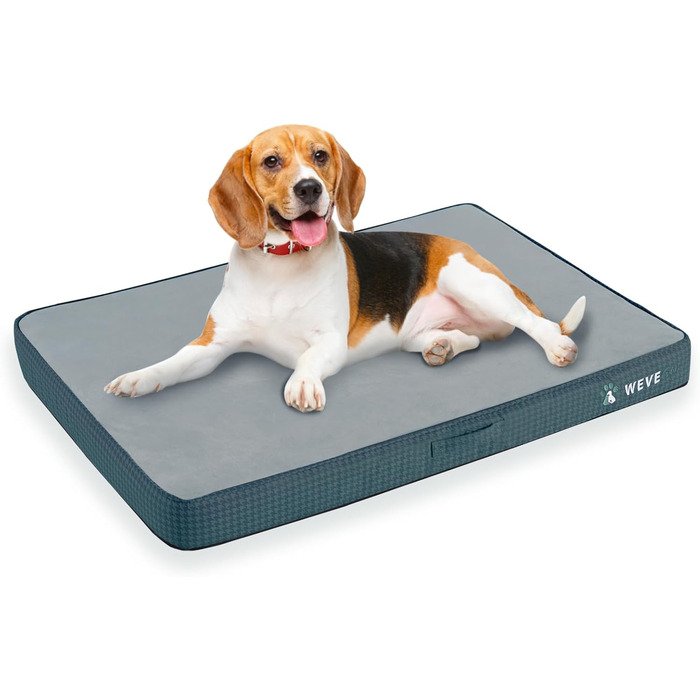 Ортопедичне ліжко для собак великих порід, 8,9 см гелевий пінополіуретан, міцний фланелевий матеріал, знімний чохол, водонепроникний наповнювач, антиковзаюча поверхня, розмір 104 x 74 x 9 см, блакитний колір