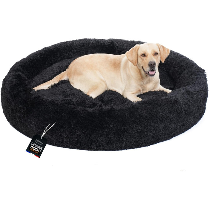 Кругле ліжко для собак Donut, чорне, 95 см, знімний чохол, 130x130x21 см