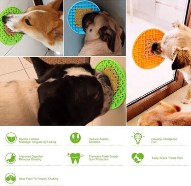 Килимок для облизування собак та котів - 2 шт. Slow Feeder, з міцним присоском, для ласощів, купання, дресирування (синій, зелений)