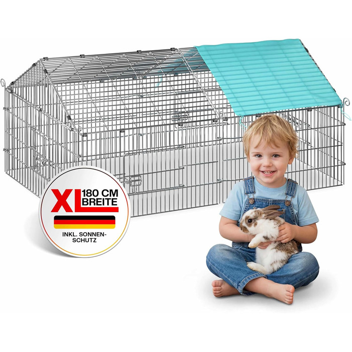 Вольєр для кроликів CADOCA® 180x75x75 см з дахом та захистом від сонця для саду