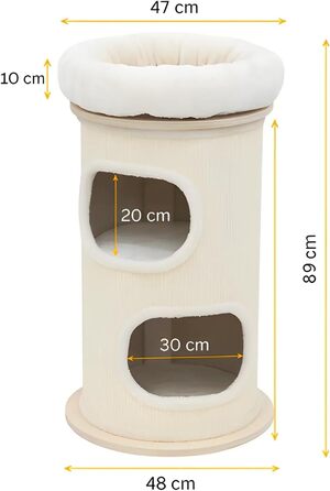 Драбина-будинок для котів PetRhein з сизалю, з печерею та плюшевим краєм, висота 89 см. Стабільна драбина для котів будь-якого розміру, ідеальна для догляду за кігтями та розваг. З зручною лежанкою зверху та компактною основою (діаметр 48 см, висота 89 см