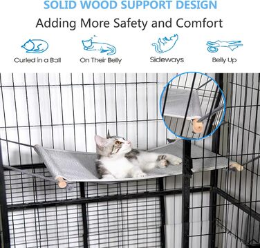 Підвісна лежанка для котів 58,4 x 39,4 см - м'яка, дихаюча, з дерев'яною підтримкою, для більшості порід