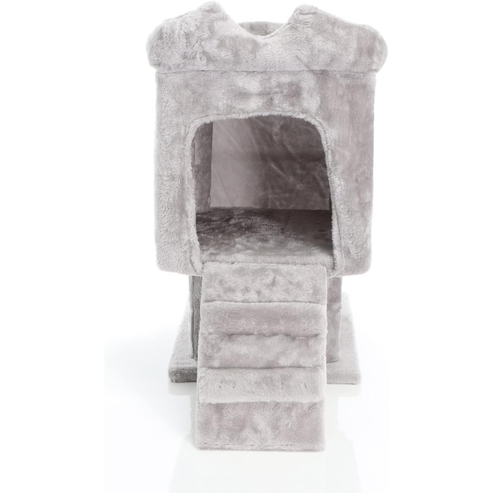 Дряпка для котів Fudajo 60 см з будиночком, платформами та ігровими елементами, покриття сизаль, сірий колір