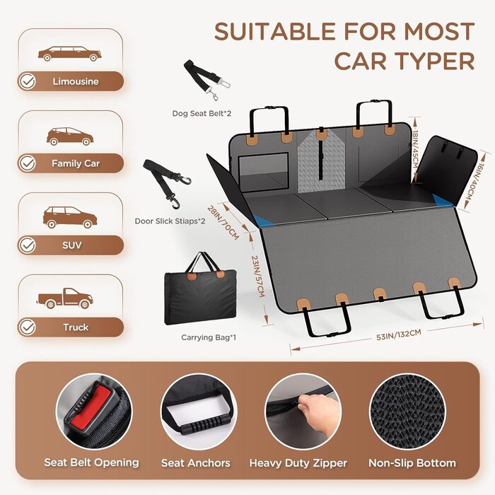 Підстилка для собак у машину з жорстким дном, PU-шкіра, водонепроникна, стійка до подряпин, 180 кг, для SUV, LKW