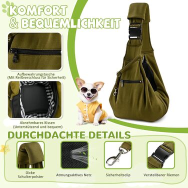 Трансформер для собак та котів ALLSOPETS, дихаюча сумка-переноска з безпечною шлейкою, м'яка переноска для подорожей та до ветеринара (Оливковий)