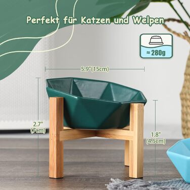 Керамічна годівниця для котів та собак на підставці, нахилена, зелена - 1 шт.