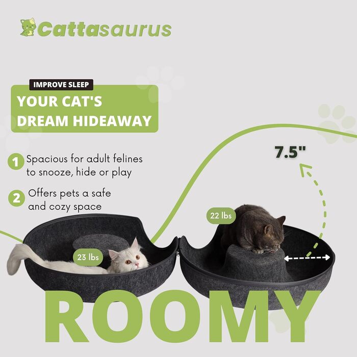 Котяча печера CATTASAURUS Peekaboo темно-сіра для великих і кількох котів до 13,6 кг, тунель-будиночок для домашніх котів, велике кругле ліжко-донат, пране