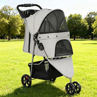 Візок для собак та котів YITAHOME 15 кг, 3 колеса, сітчасте вікно, гальма, міцний, сірий