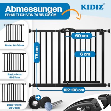 Захист для сходів Kidiz: сітка-захист для дітей без свердління, автоматичне закриття, кут зупинки 90°, ширина 88-94 см, чорний