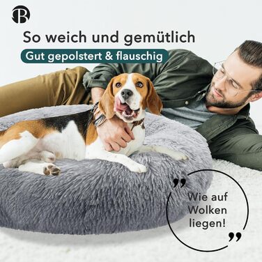 Кругле ліжко для собак середніх порід, діаметр 70 см, м'яке плюшеве гніздо, ергономічне, знімний чохол, неслизьке, штучне хутро, колір: світло-сірий