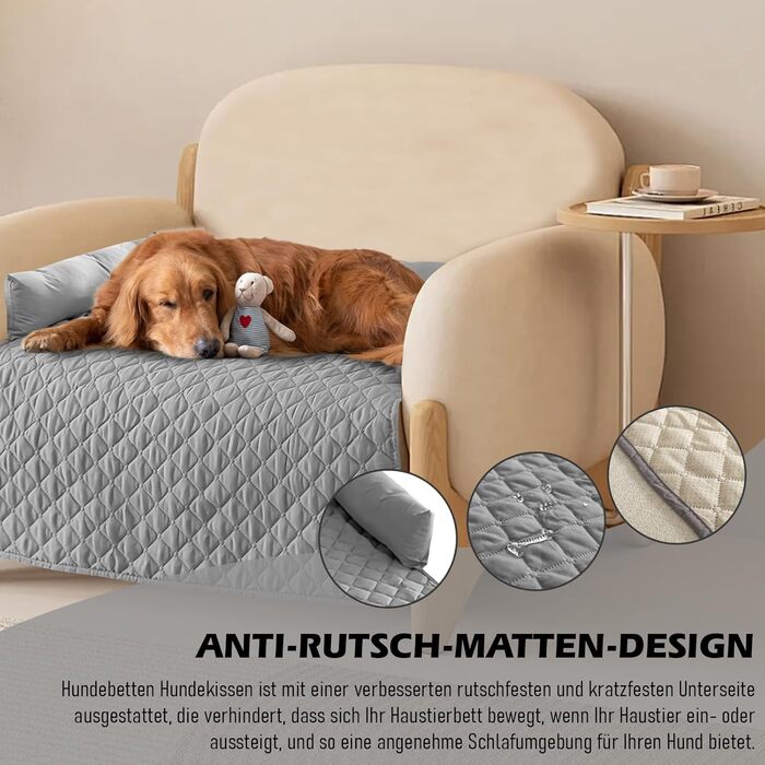 М'яке ліжко для собак, 75x75 см, з антиковзним покриттям та бортиками. Підходить для собак, як диванний чохол. Можна прати в пральній машині.