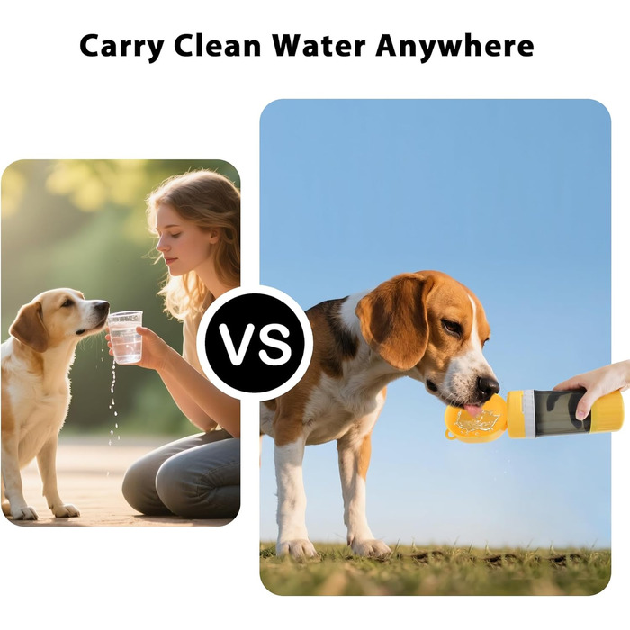 PawSailor 2-в-1 Поїлка та Контейнер для Корму для Тварин - 4 л води + 500 г корму, Непроливається, Портативна, для собак, прогулянки, походи, кемпінг (жовтий, 397 мл)