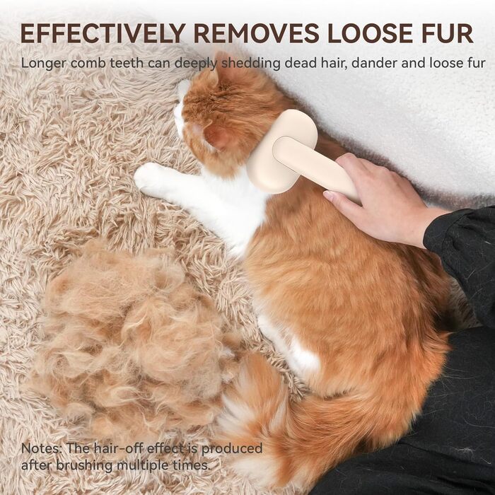 Щітка для котів Aumuca з кнопкою випуску шерсті, довговічна, для короткої та довгої шерсті, видаляє відмерле волосся та масажує (коричнева)