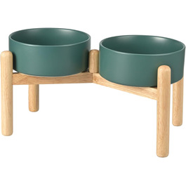 Миска для собак SpunkyJunky з кераміки, піднята годівниця для собак, миска для води з бамбуковим підставкою, 1800 мл, зелена
