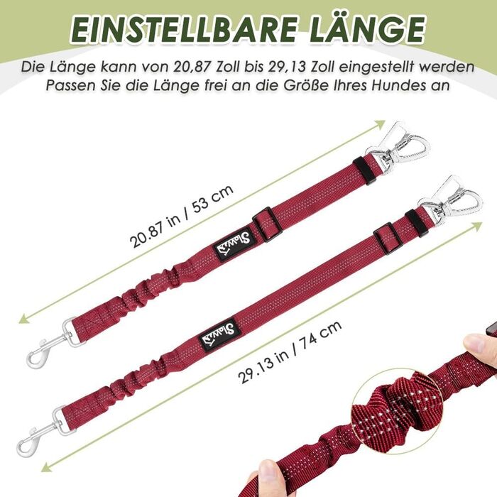 Ремінь безпеки для собак SlowTon, 2 шт. - автолеєрка, регульована, еластична, з буферним ефектом, міцний нейлон, світловідбиваючий, для домашніх тварин