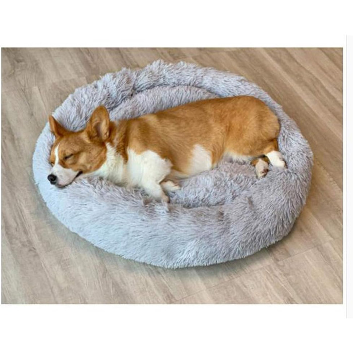 М'яке ліжко для собак та котів великих та екстра-великих порід, круглої форми, плюшеве, біле, 120 см, для дому