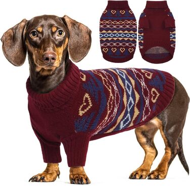 Пуловер для собак на Новий Рік, теплий трикотажний пуловер для собак та котів, зимовий одяг для тварин, найтепліший пуловер з коміром-стійкою (XL, Бордовий)