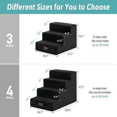 Сходинка для собак маленьких порід, 4 сходинки, 45 см, знімний чохол (чорний, 60x45x45 см)