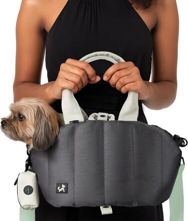 Сумка-переноска для собак Sytopia, кремово-бежева (темно-сіра), з кишенями та регульованим ремінцем безпеки