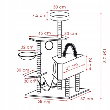 Високий ігровий комплекс для котів Springos 101: дряпачка, лежанка та стовпчик (160 см)