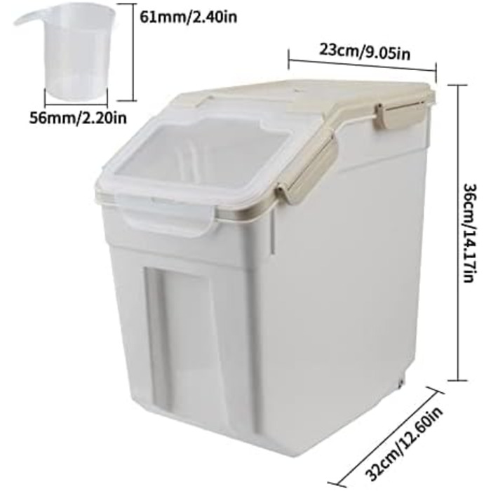 Контейнер для корму для собак, 10 кг, герметичний, на колесах, без BPA, сірий, 2 шт. (36x23x36 см)