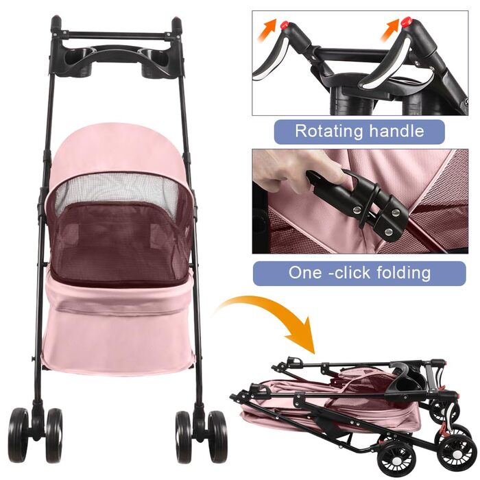 Візок для собак та котів OHMG Hundebuggy, до 25 кг, 4 колеса, складна конструкція, для подорожей на природі, з сіткою та тримачем для напоїв (50 x 70 x 95 см)