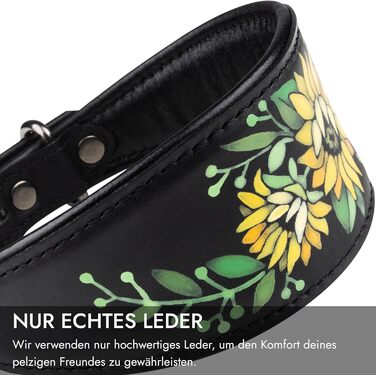 FAVPET Нашийник для собаки з м'якої шкіри з QR-кодом, широкий, для грейхаундів, віппетів, салюкі, лурджерів, галгу, поденко (XS, соняшник)