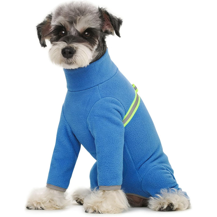 Тепла флісова куртка для собак, зимовий одяг для цуценят, тепла куртка з капюшоном, теплий комбінезон для собак, з кільцем D, для холодної погоди, для собак маленьких та середніх порід, розмір XXL (блакитний) 2XL - довжина спини 40 см, блакитний