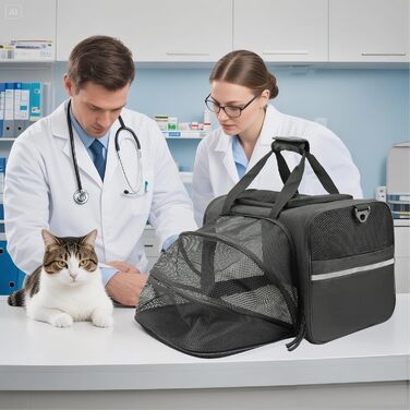 Транспортна сумка для котів та собак, переноска, дихаюча та легка, переноска для котів з регульованим плечовим ременем, знімна подушка (Чорний, XL)