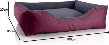 Ліжко для собак BedDog Teddy XL бордово-сіре, прямокутне, з бортиками, з кордури та мікрофібри, для дому та вулиці, чохол знімний, пране