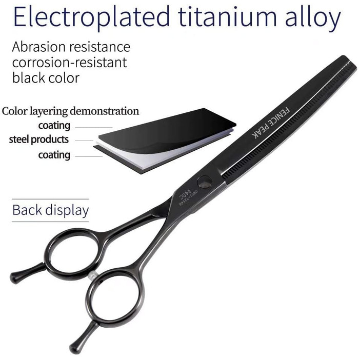 Професійна собача шарирка FENICE PEAK з титанової сталі, 20 см, вигнута 20-25°, сталь JP440C, 66 зубів. Ідеальна для грумінгу та догляду за домашніми тваринами.