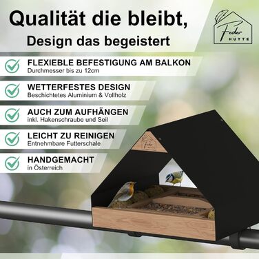Будиночок для птахів Federhütte XXL для балкона, знімна годівниця на 6 кульок, комплект для кріплення, легко чистити