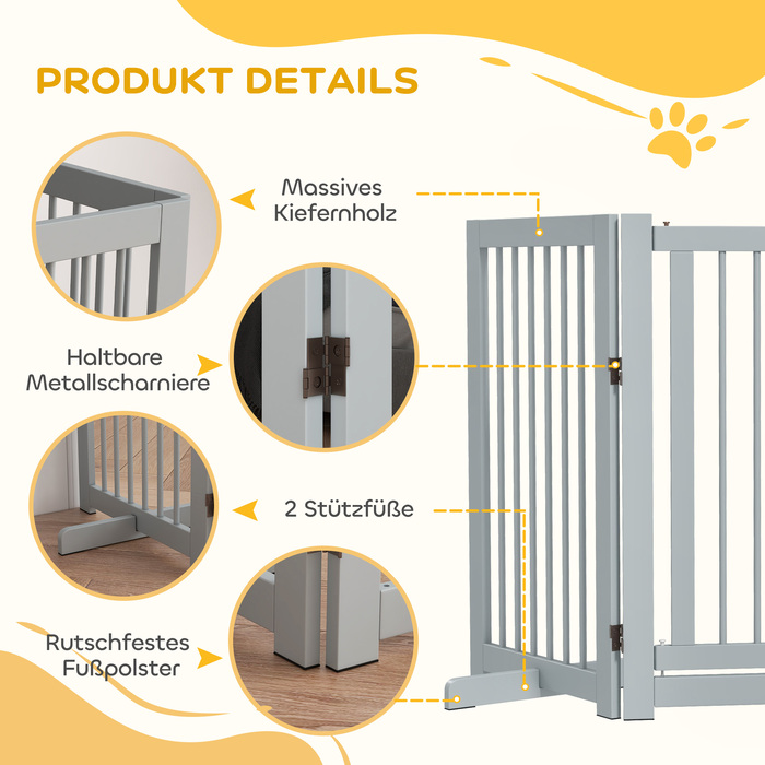 PawHut Barrier Dog 4 частини, Ворота для собаки з дверима, Ворота для собак складні, дерево, світло-сірий