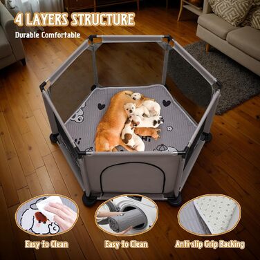 Квадратна переноска для цуценят, ігровий центр, матрац для собак, 122 x 65 см (сірий). Підходить для великих та малих порід.