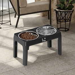 Подвійна регульована миска для великих собак на підставці, металева, 2x1л