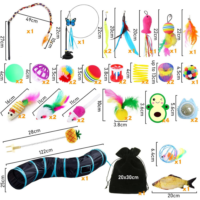 Набір іграшок для котів YUTUY: тунель, м'ячики, пір'я, мишки, котяча м'ята, рибки (чорний)