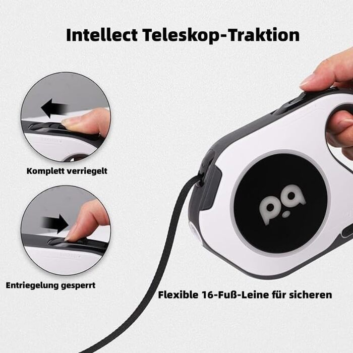 Розтягувана собача поводок з LED-підсвіткою, гальмом та системою швидкого розблокування, 5м, нейлон, до 40кг