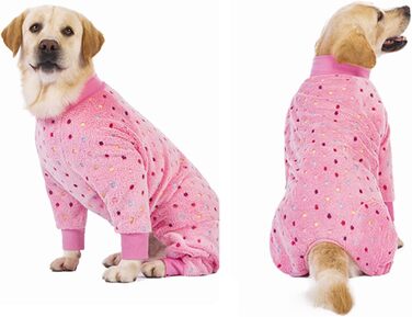 Теплий зимовий костюм-піжама для собак середніх та великих порід, фланелевий, рожевий у горошок (XL)