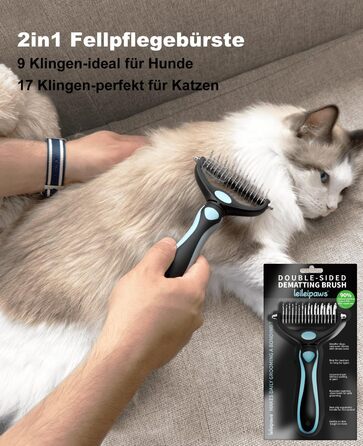 Гребінець для собак та котів проти вичісування – ергономічна ручка, міцний, 17/9 зубців, видаляє ковтуни та підшерстя, дешадінг-щітка для довгошерстих та короткошерстих порід (Синьо-чорний)