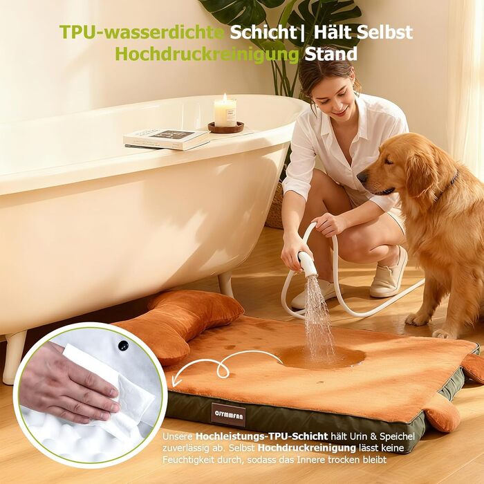 Ортопедичне ліжко для собак з пральним покриттям, водонепроникне подушка для собак з піною з пам'яті та знімний підголівник для підтримки голови та суглобів, неслизьке дно для середніх та великих собак, розмір: 89 x 56 x 20 см, помаранчеве