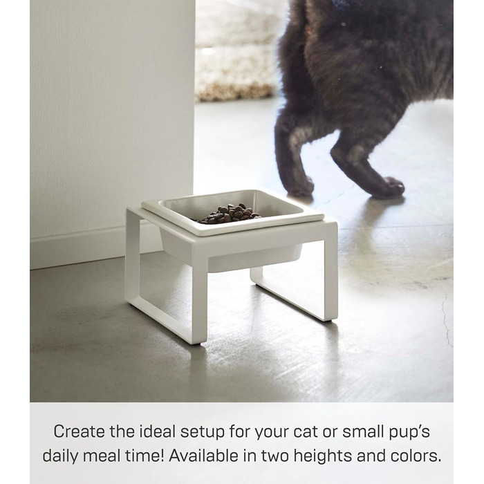 Миска для тварин Yamazaki 5817 Tower з підставкою, сталь/кераміка, мінімалістичний дизайн, 15 x 15.5 x 10 см