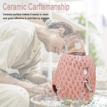 Келіві Водяна пляшка для хом'яків, керамічна, у формі полуниці, 80 мл, з двома некраплями, для сирійських хом'яків, мишей, ґризунів (червона)