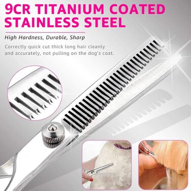 Набір професійних ножиць для грумінгу собак 9CR Edelstahl з безпечними закругленими кінцями. Комплект для догляду за шерстю собак, котів та інших тварин. Ідеально для вирівнювання, проріджування та стрижки.
