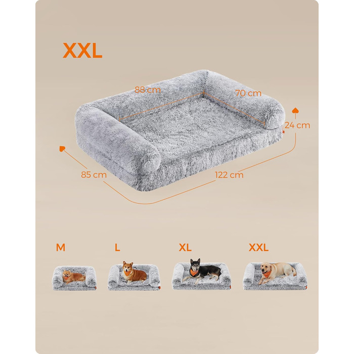 Лежак для собак FluffyHug XXL, ортопедичний диван для великих порід, знімний та мийний чохол, піна з бульбашками, 122x85x24 см, сірий омбре