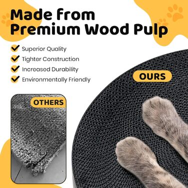 Кігтеточка Happy&Polly кругла з якісного картону, 2 в 1, двостороння, килимок для котів, іграшка, натуральний матеріал для сну/ігор/точіння кігтів, чорний колір, 40x40x10 см