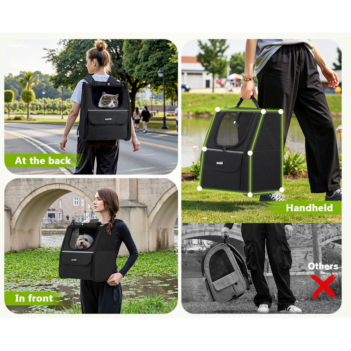 Рюкзак для кота Pecute з сітчастим вікном, чорний, до 6 кг