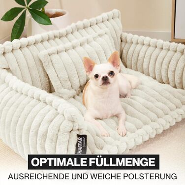 Крісло-лежанка для тварин Noviclass® Chaffar | Софа для котів та собак | Ортопедичний матрац | Сучасний стиль, Cord-дизайн, кремовий, розмір M (80 см)