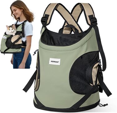 Рюкзак-переноска для собак та котів ALLSOPETS, зручний та дихаючий, з інтегрованим ремінцем безпеки, для подорожей та прогулянок (Оливковий)